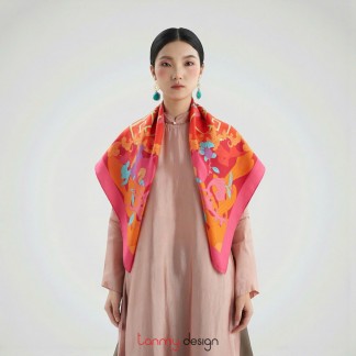 Silk scarf - Pomegranate - pink border - 90x90 cm